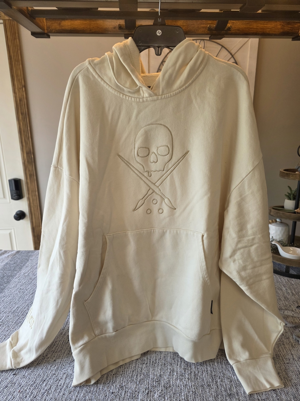Men's Cream Embossed Skull Hoodie